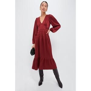 MOON RIVER Wine V Neck Midi Dress Size M NWT Retail $114 Tuckernuck